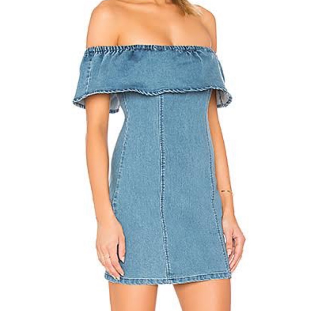 MINK PINK, Denim Malibu Soft Ruffle Mini Dress